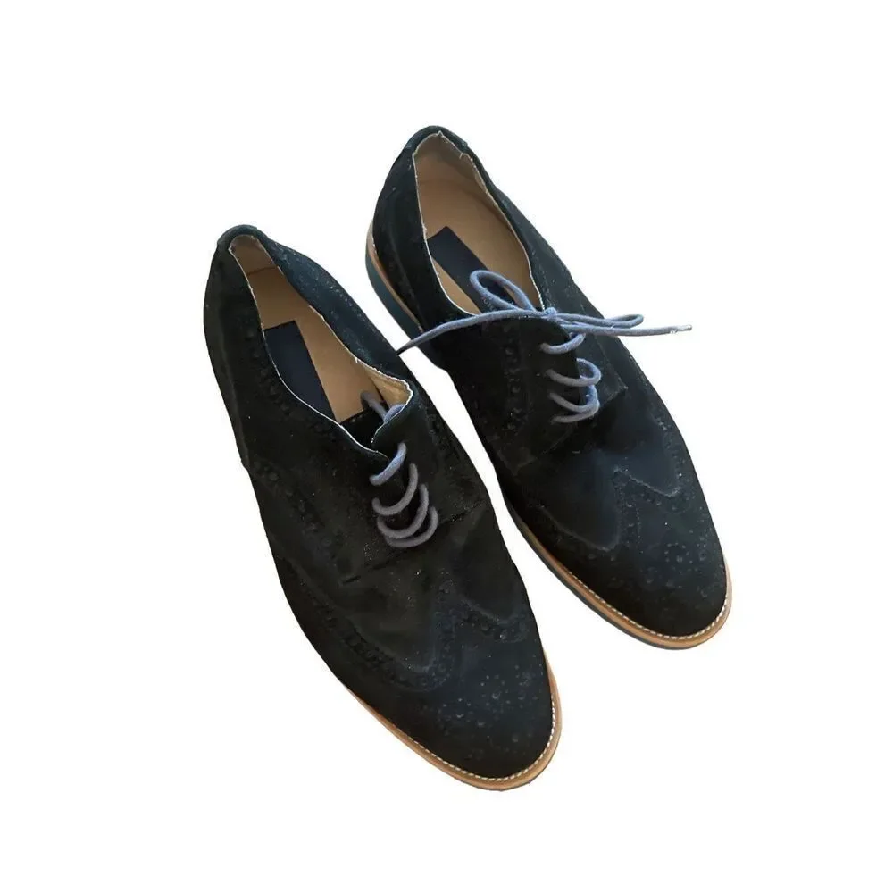 Joseph Abboud Mens Black Wingtip Lace Up Suede Oxford Dress Shoes Size 9.5